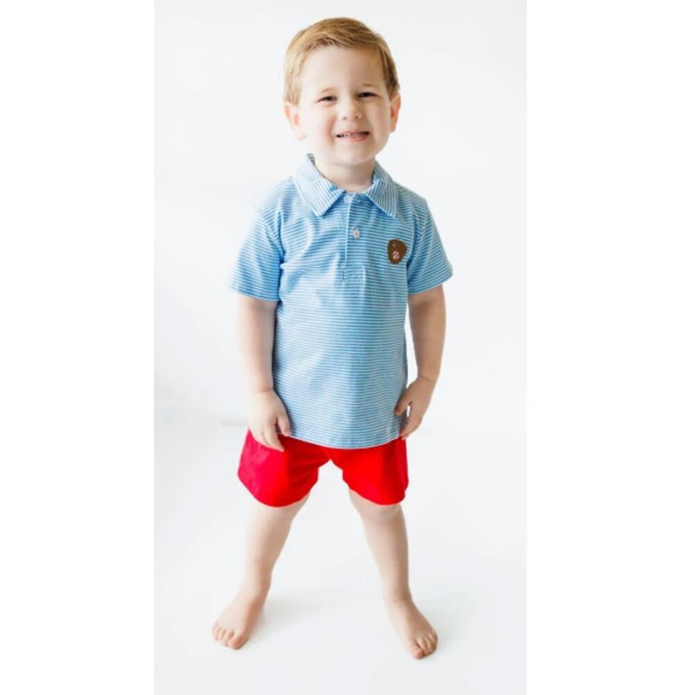 Itsy Bitsy Boy Blue Baseball Glove Striped Polo Shirt Size 12 Months